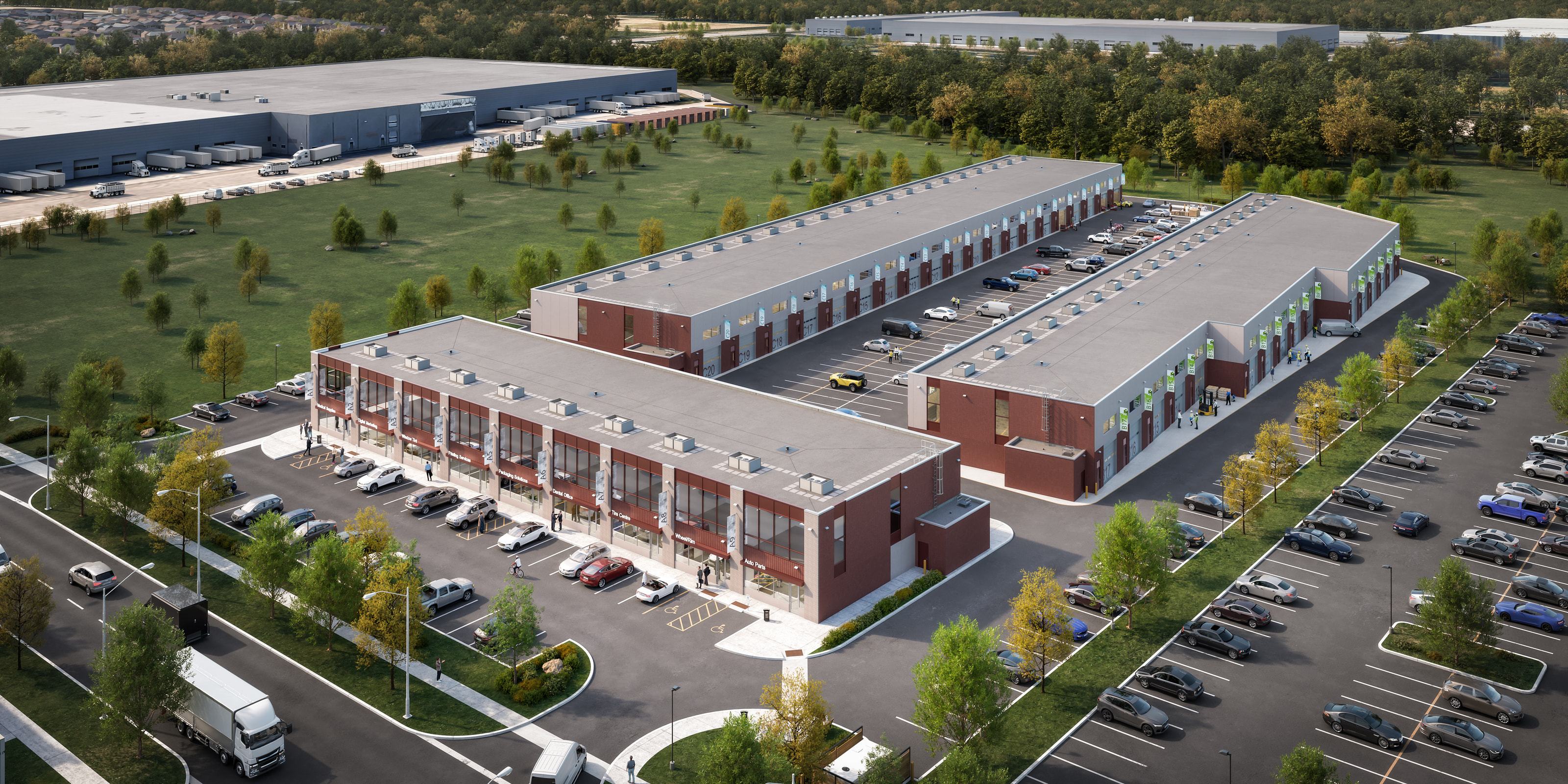 Aerial rendering of Ace Drive Condos and its surroundings